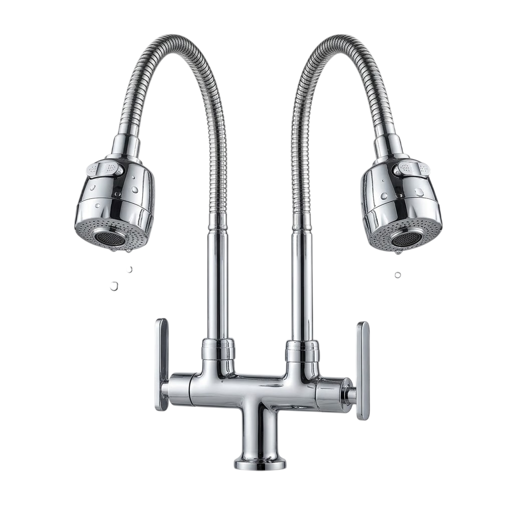 Vòi Rửa Bát Đôi Cần Lò Xo (Cần Mềm) 2 Van Độc Lập | Thiết Bị Nhà Bếp Bình Dương - Ngọc Thúy Home