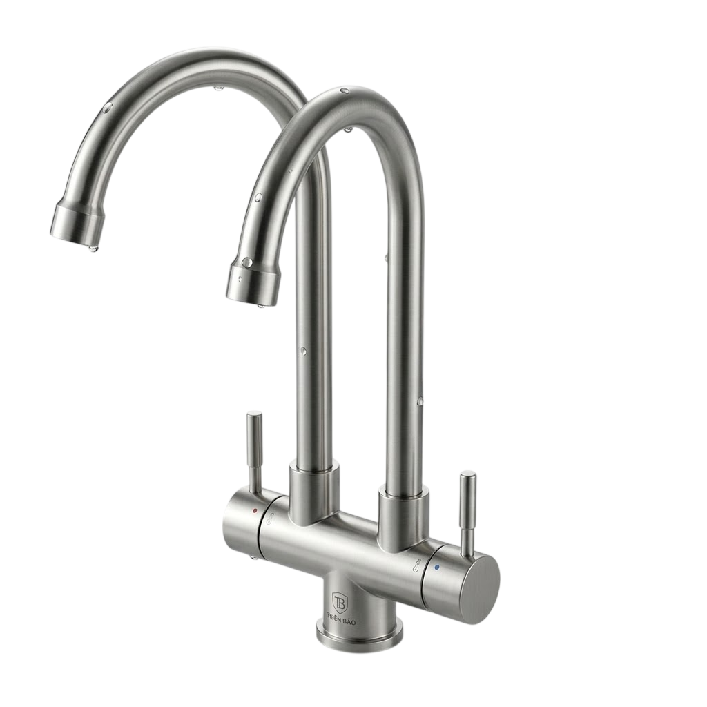 Vòi Rửa Bát Đôi Inox 304 2 Cần Cứng (Cần Cổ Ngỗng) | Thiết Bị Nhà Bếp Bình Dương - Ngọc Thúy Home