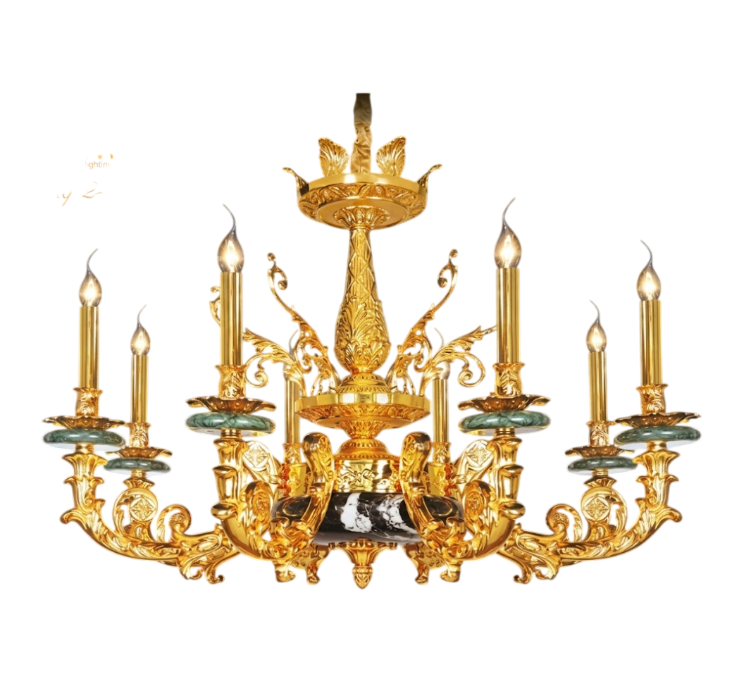 Đèn Chùm Đồng Mạ Vàng 24K & Đá Tự Nhiên NC 8886/8 | Đèn Trang Trí Thủ Dầu Một Bình Dương - Ngọc Thúy Home