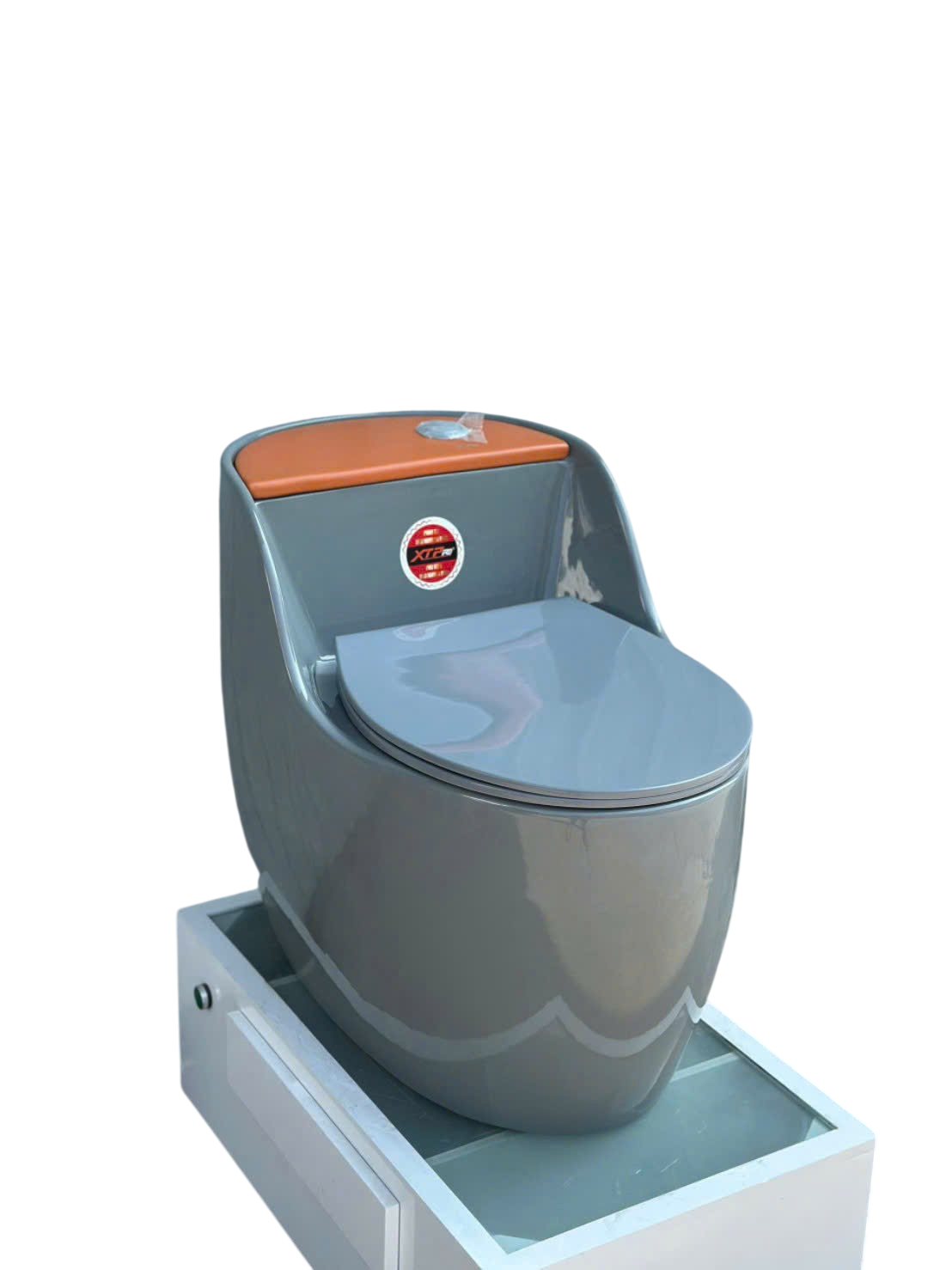 Bồn Cầu Một Khối Hình Trứng Xám Phối Cam | Thiết Bị Vệ Sinh Bình Dương - Ngọc Thúy Home