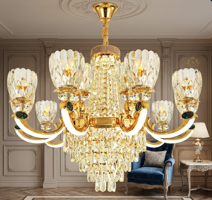 Đèn Chùm Pha Lê NC 2360/10+5 LED | Đèn Trang Trí Thủ Dầu Một Bình Dương - Ngọc Thúy Home