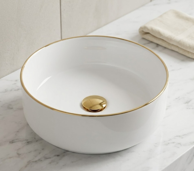 Chậu Lavabo Tròn Viền Vàng LB 67 | Lavabo Bình Dương - Ngọc Thúy Home