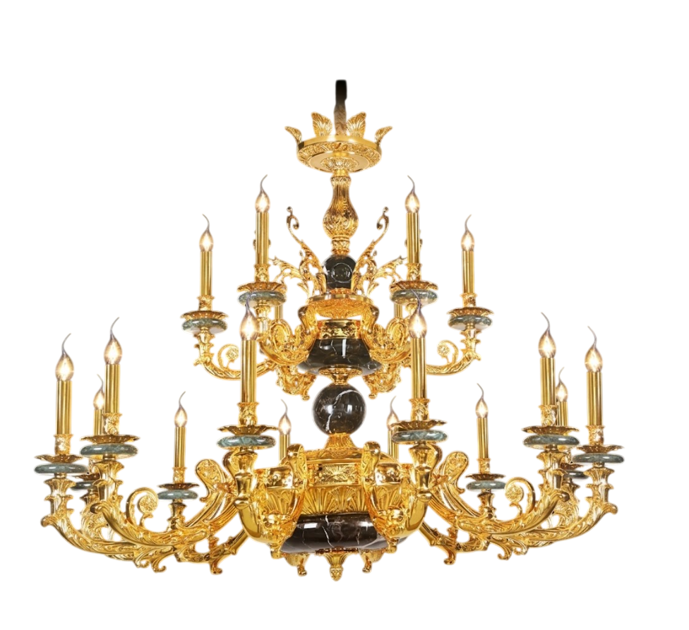 Đèn Chùm Đồng Mạ Vàng 24K & Đá Tự Nhiên NC 8886/12+6 | Đèn Trang Trí Thủ Dầu Một Bình Dương - Ngọc Thúy Home