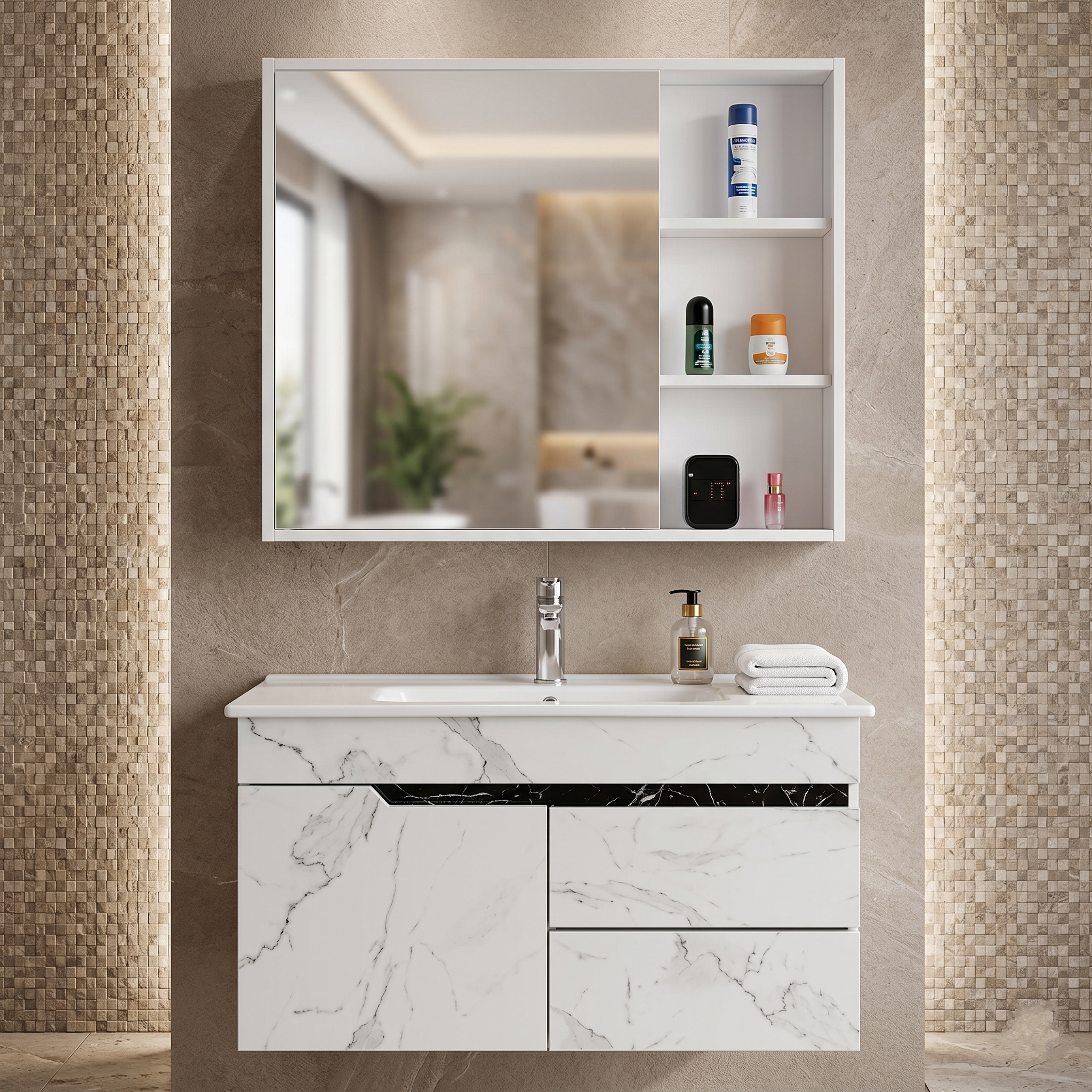 Tủ Lavabo PVC Vân Đá Trắng Tủ Lavabo 16 | Lavabo Bình Dương - Ngọc Thúy Home
