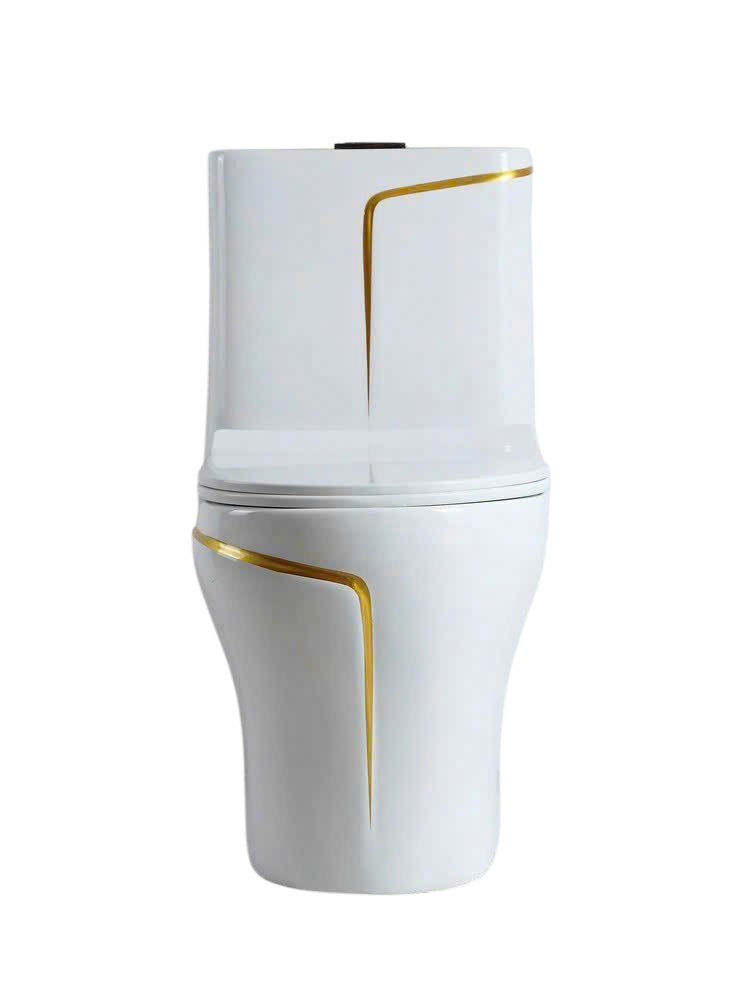 Bồn Cầu Một Khối Trắng Viền Vàng | Thiết Bị Vệ Sinh Bình Dương - Ngọc Thúy Home