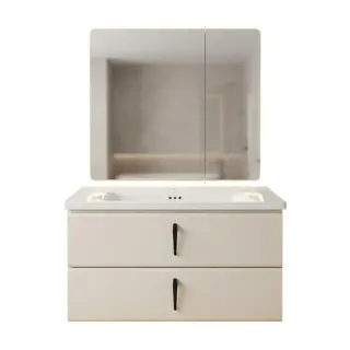 Hình ảnh Bộ Tủ Chậu Lavabo Trắng Gương LED 2 Cánh | Lavabo Bình Dương