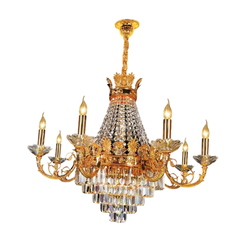 Đèn Chùm Đồng Mạ Vàng 24K & Pha Lê K9 NC 0261/8 | Đèn Trang Trí Thủ Dầu Một Bình Dương - Ngọc Thúy Home