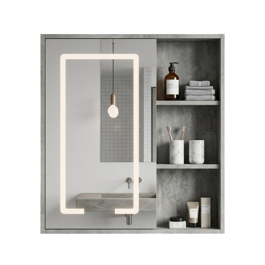 Tủ gương LED thông minh - Vân xi măng hiện đại - Ngọc Thúy Home