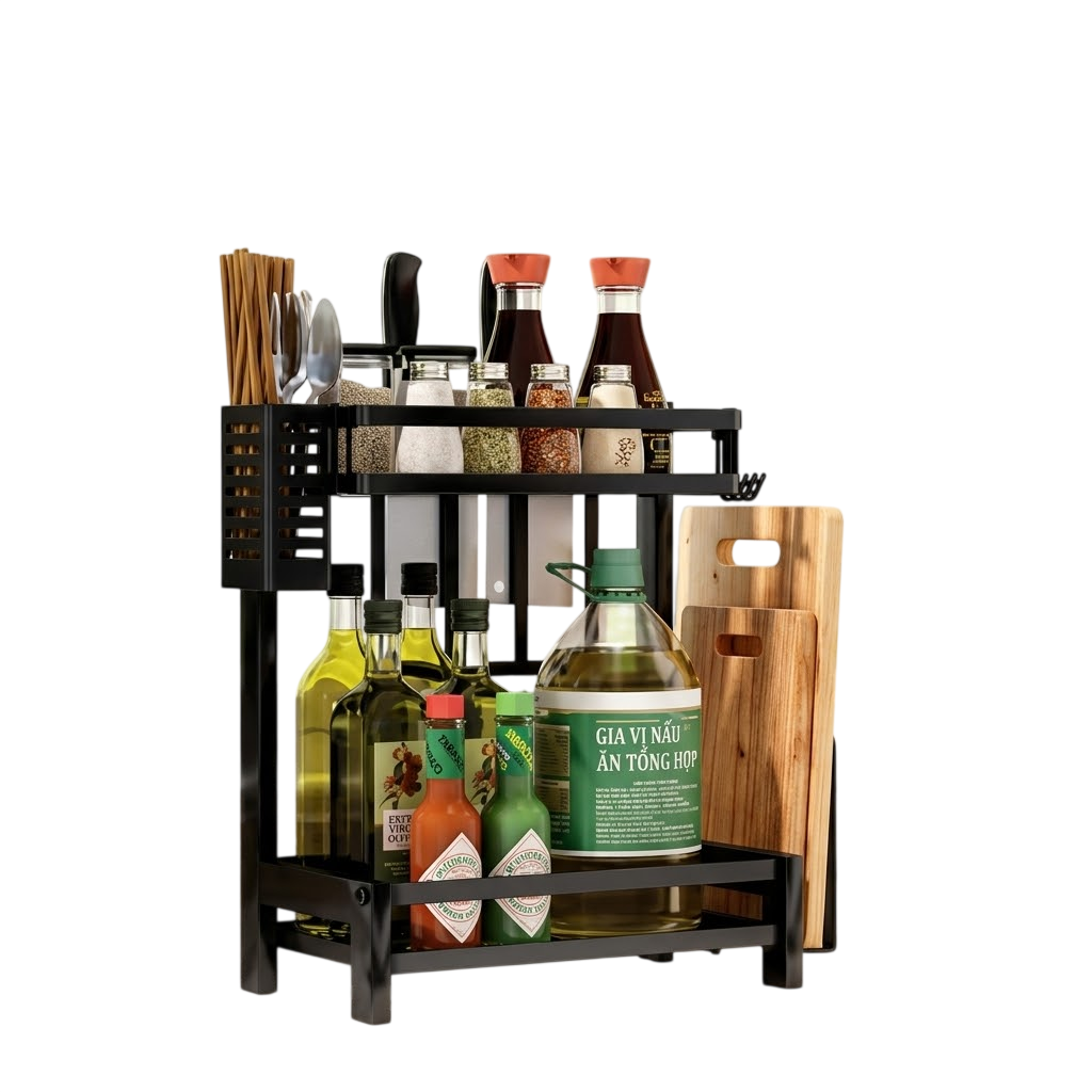 Kệ gia vị Inox 2 tầng màu đen (Đa năng) - Ngọc Thúy Home