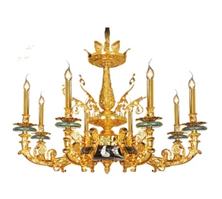 Đèn Chùm Đồng Mạ Vàng 24K & Đá Tự Nhiên NC 8886/8 | Đèn Trang Trí Thủ Dầu Một Bình Dương - Nội Thất Ngọc Thúy