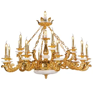 Đèn Chùm Đồng Mạ Vàng 24K & Đá Tự Nhiên NC 8887/10+5 | Đèn Trang Trí Thủ Dầu Một Bình Dương - Nội Thất Ngọc Thúy