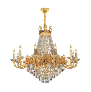 Đèn Chùm Đồng Mạ Vàng 24K & Pha Lê K9 NC 0261/12 | Đèn Trang Trí Thủ Dầu Một Bình Dương - Nội Thất Ngọc Thúy