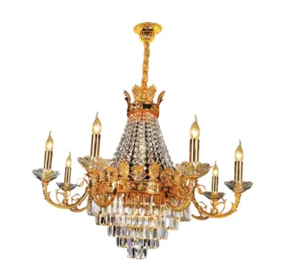 Đèn Chùm Đồng Mạ Vàng 24K & Pha Lê K9 NC 0261/8 | Đèn Trang Trí Thủ Dầu Một Bình Dương - Nội Thất Ngọc Thúy