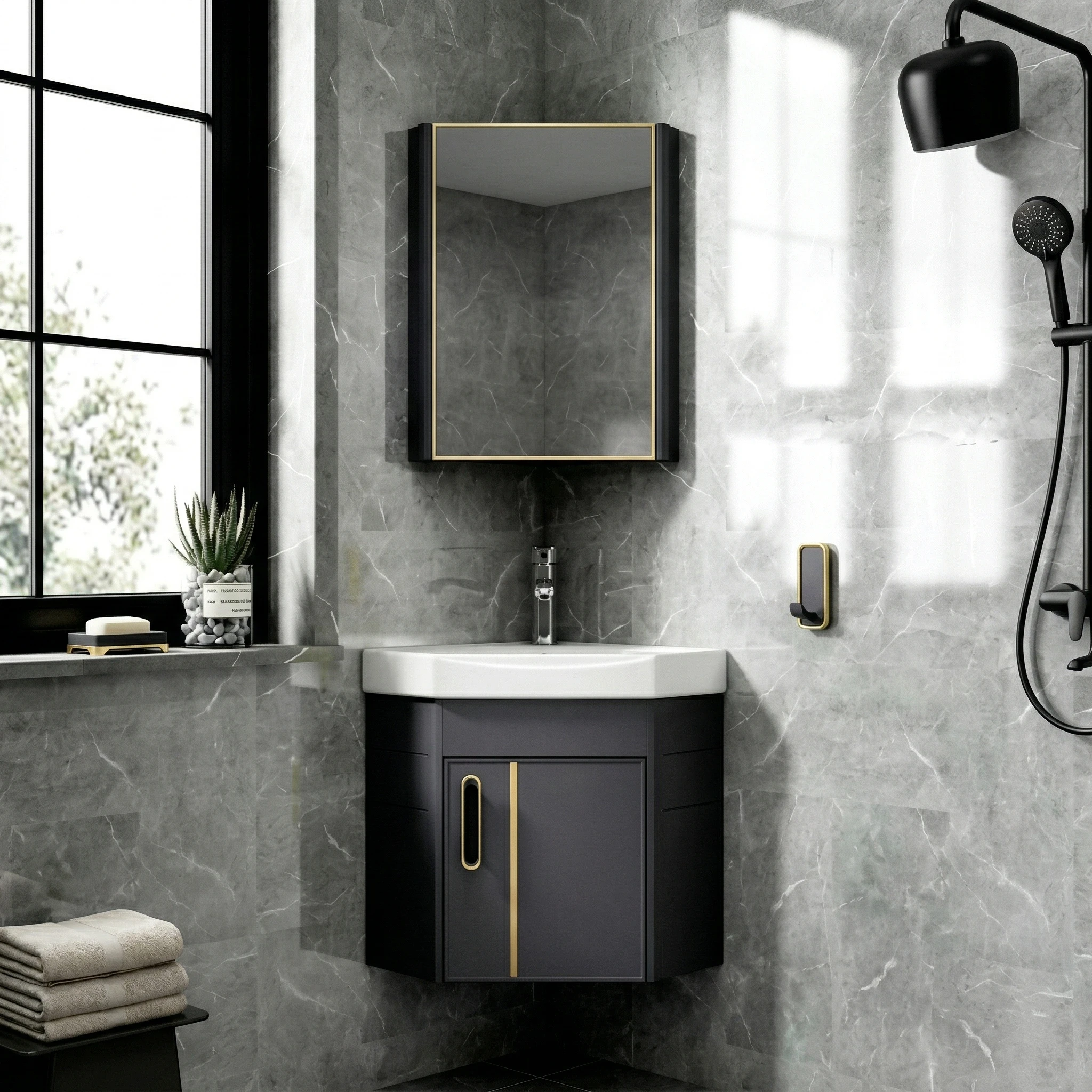 Bộ tủ chậu Lavabo góc nhôm cao cấp - Tủ Nhôm 11 - Ngọc Thúy Home