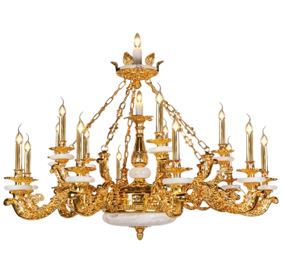 Đèn Chùm Đồng Mạ Vàng 24K & Đá Tự Nhiên NC 8887/10+5 | Đèn Trang Trí Thủ Dầu Một Bình Dương - Ngọc Thúy Home