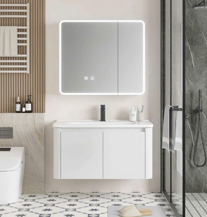 Bộ Tủ Chậu Lavabo Trắng Minimalist Tủ Gương LED Bo Tròn | Lavabo Bình Dương - Ngọc Thúy Home