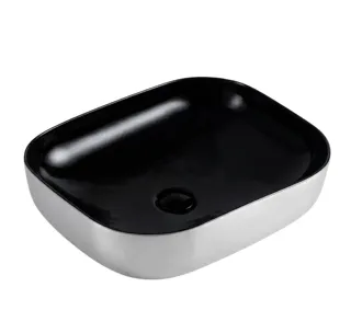 Lavabo Đặt Bàn LB 64 Đen Trắng – Chậu Rửa Mặt Vuông Bo Góc | Lavabo Bình Dương - Nội Thất Ngọc Thúy